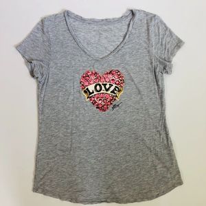 Betsey Johnson "Love" Light Gray T-Shirt | Size XL